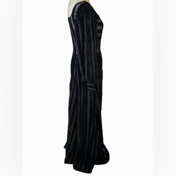 Foxblood Medium Velvet Velour Striped Sheer Gown Peasant Gothic Vintage Maxi - Picture 11 of 16